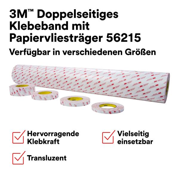 3M™ Doppelseitiges Klebeband mit Papiervlies-Träger 56215, Transparent, 1200 mm x 50 m
