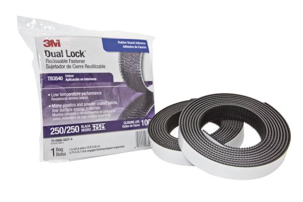 3M™ Dual Lock™ Flexibler Druckverschluss SJ354-Serie, SJ3540, Schwarz, 25 mm x 45.7 m, 5.7 mm, 40 Köpfe/cm², Innenbereich