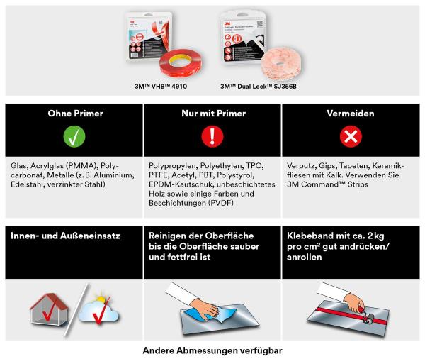 3M™ Dual Lock™ Flexibler Druckverschluss SJ3560, Transluzent, 19 mm x 100 mm, 5.7 mm, 40 Köpfe/cm², Innenbereich, Blister