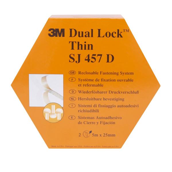 3M™ Dual Lock™ Flexibler Druckverschluss SJ457D, Schwarz, 25 mm x 5 m, 1.7 mm, 109 Köpfe/cm², Spendebox