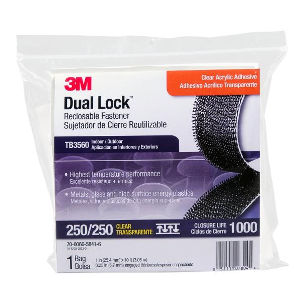 3M™ Dual Lock™ Flexibler Druckverschluss TB3560, Transluzent, 25 mm x 3 m, 5.7 mm, 40 Köpfe/cm2, Aussenbreich