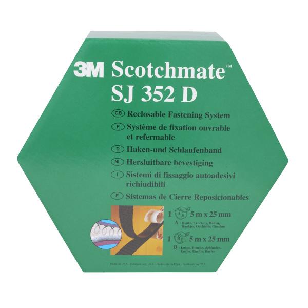 3M™ Haken- und Schlaufenband SJ352D, Schwarz, 25 mm x 5 m, 4.4 mm, Innenbereich, Spendebox