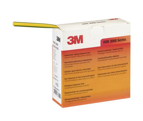 3M™ HSR 3000 Dünnwandiger Warmschrumpfschlauch auf Rolle, Grün-Gelb 3/1 mm, 10 m, Spenderbox