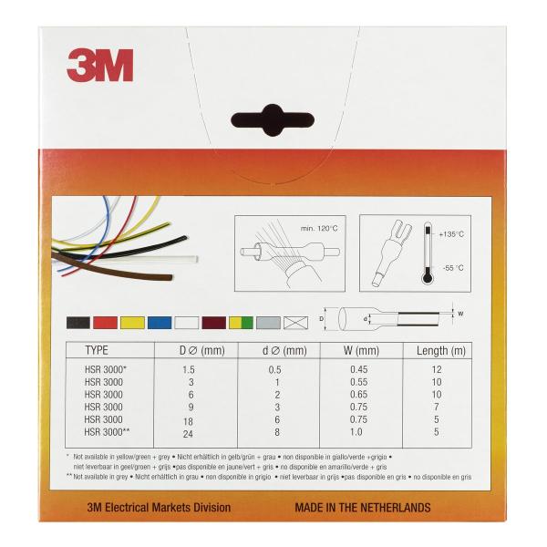 3M™ HSR 3000 Dünnwandiger Warmschrumpfschlauch auf Rolle, Gelb, 3/1 mm, 10 m, Spenderbox
