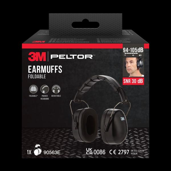 3M™ Kapselgehörschützer mit faltbarem Kopfbügel 90563E, SNR-Wert 30 dB, Schwarz