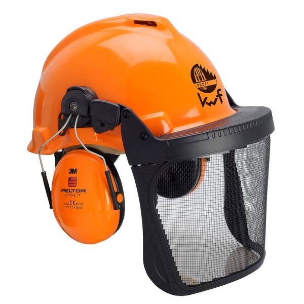 3M™ Kombination für die Forstwirtschaft, G3000 Schutzhelm in Orange, H31 Kapselgehörschutz, FH1 Halterung und 5B Netzvisier, G3000MOR31FH15B
