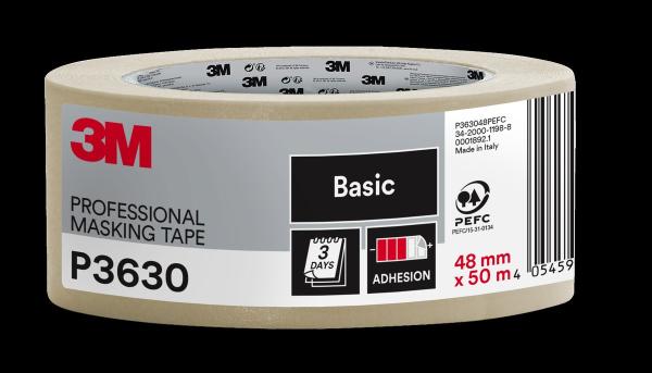 3M™ Malerkreppband P3630, 48 mm x 50m, 1 Rolle/Packung, 70% PEFC SGSCH-PEFC-COC-110078