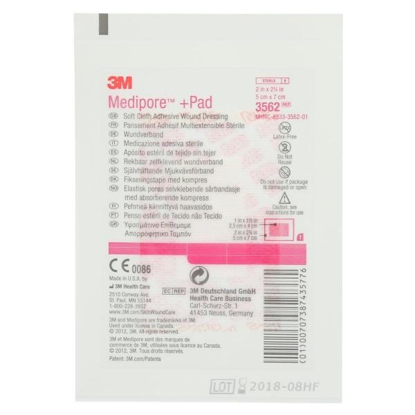 3M™ Medipore™ + Pad Steriler Wundverband mit Wundauflage, 3562E, 5 cm x 7 cm, 50 Stück/Packung