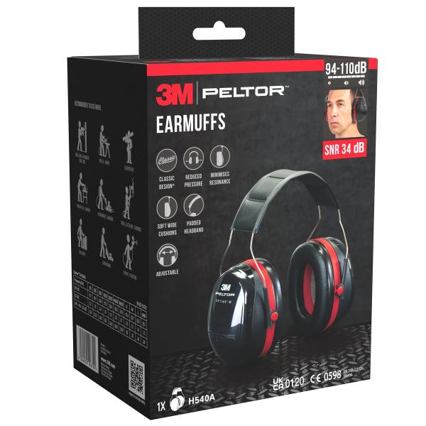3M™ PELTOR™ Optime™ III Kapselgehörschutz H540A, SNR-Wert 34 dB, Schwarz/Rot