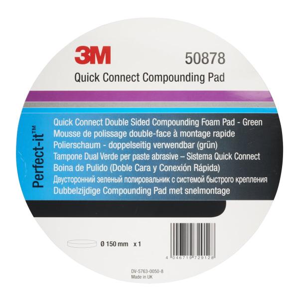 3M™ Perfect-It™ Polierschaumpad grob, Quick Connect System, Grün, Flach, 150 mm, 50878