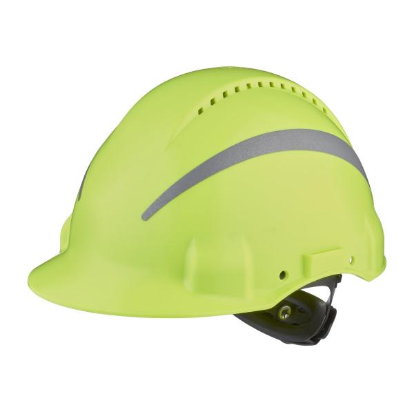 3M™ Schutzhelm, Uvicator, Ratschenverschluss, belüftet, reflektierend, Kunststoffschweißband, Warnfarbe, G3000NUV-R-GB