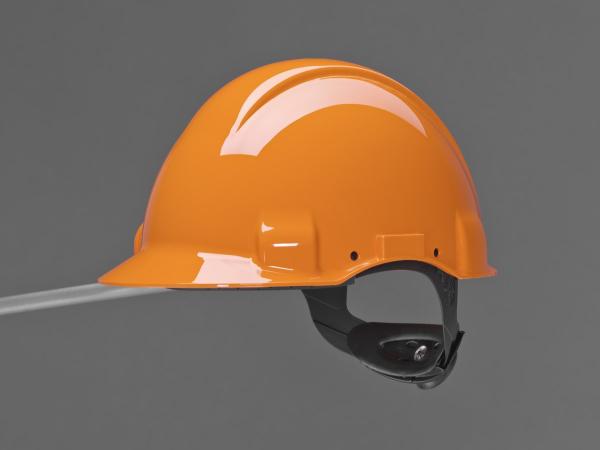 3M™ Schutzhelm, Uvicator, Ratschenverschluss, nicht belüftet, dielektrisch 440 V, Kunststoffschweißband, Orange, G3001NUV-OR
