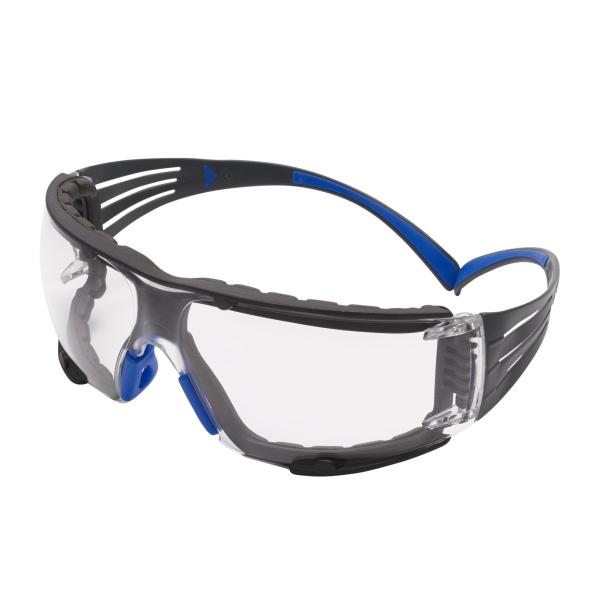 3M™ SecureFit™ 400 Schutzbrille, blau/grüne Bügel, Schaumrahmen, Scotchgard™ Anti-Fog-/Antikratz-Beschichtung (K&N), transparente Scheibe, SF401SGAF-BLU-F-EU