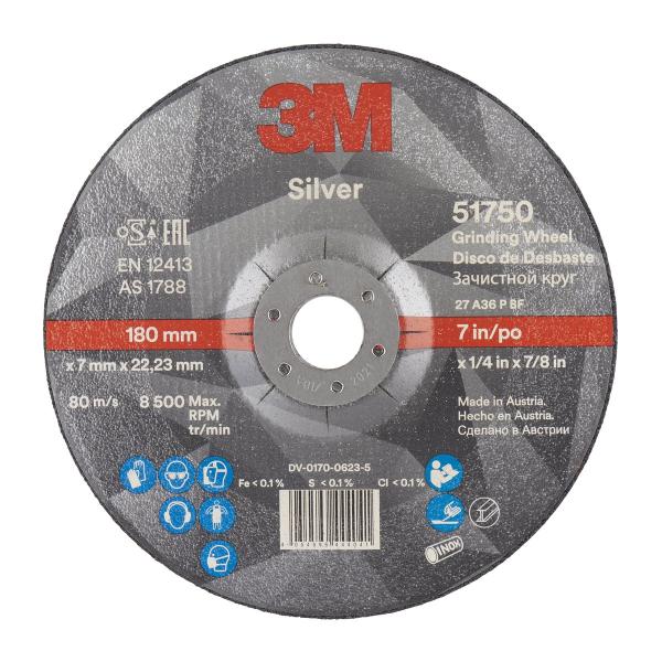 3M™ Silver Schruppscheibe, T27, 180 mm x 7 mm x 22 mm