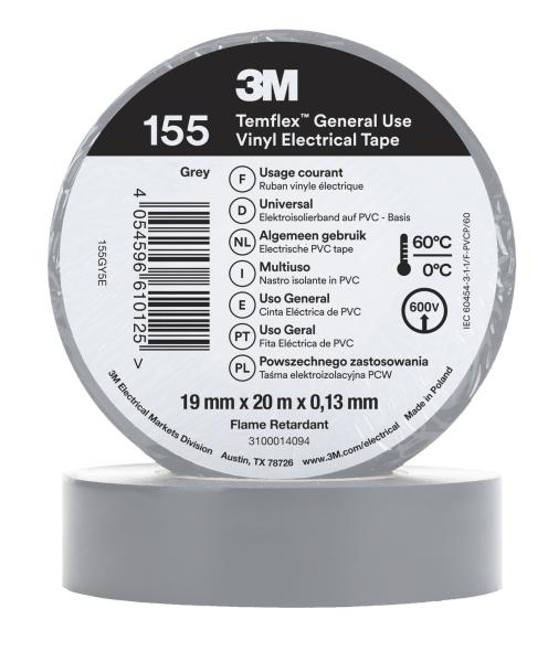 3M™ Temflex™ Vinyl-Isolierband 155, Grau, 19 mm x 20 m