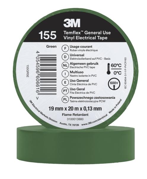 3M™ Temflex™ Vinyl-Isolierband 155, Grün, 19 mm x 20 m