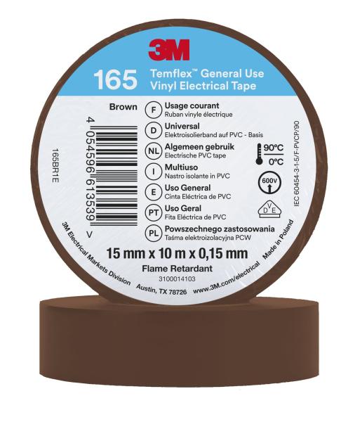 3M™ Temflex™ Vinyl-Isolierband 165, Baun, 15 mm x 10 m