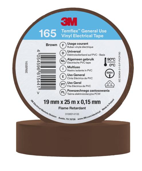 3M™ Temflex™ Vinyl-Isolierband 165, Baun, 19 mm x 25 m