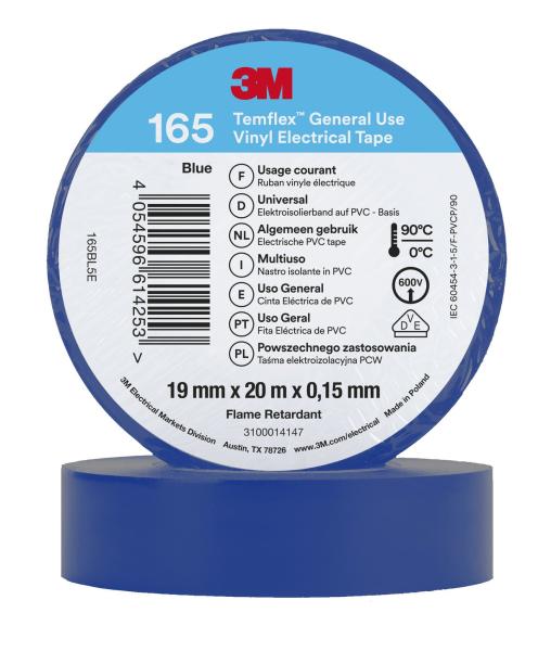 3M™ Temflex™ Vinyl-Isolierband 165, Blau, 19 mm x 20 m