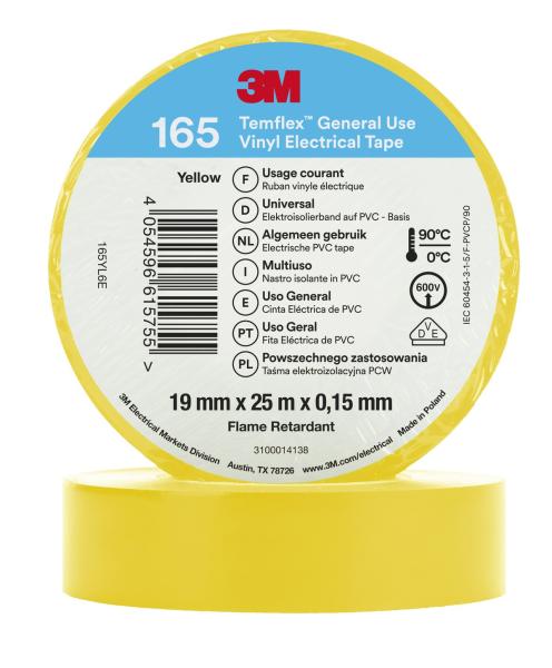3M™ Temflex™ Vinyl-Isolierband 165, Gelb, 19 mm x 25 m