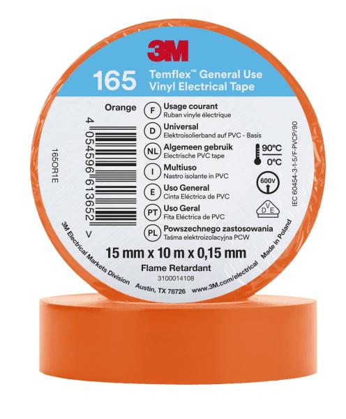 3M™ Temflex™ Vinyl-Isolierband 165, Orange, 15 mm x 10 m