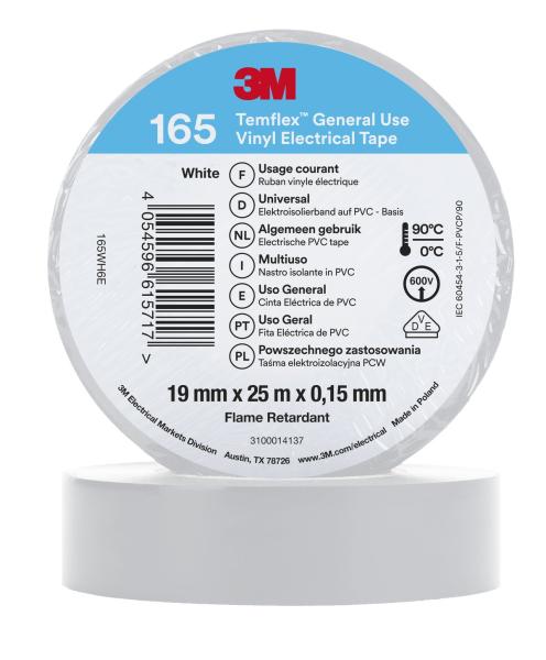 3M™ Temflex™ Vinyl-Isolierband 165, Weiß, 19 mm x 25 m