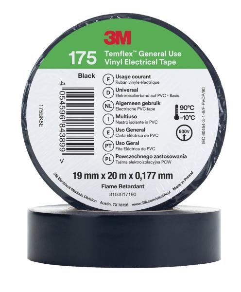 3M™ Temflex™ Vinyl-Isolierband 175, Schwarz, 19 mm x 20 m
