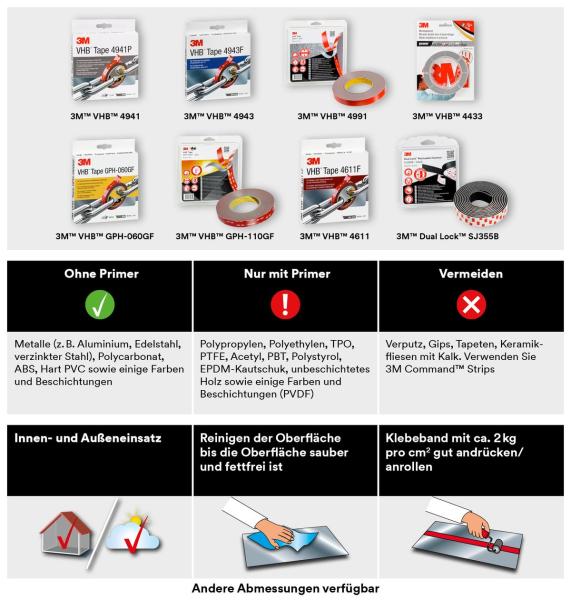 3M™ VHB™ Klebeband 4991F, Grau, 19 mm x 5.5 m, 2.3 mm, Einzeln verpackt