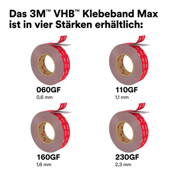 3M™ VHB™ Klebeband Max-110GF, Grau, 25mm x 33m, 1.1mm, Schutzfolie