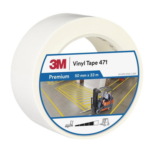 3M™ Weich-PVC-Klebeband 471, Weiß, 50 mm x 33 m, 0.14 mm, Einzelverpackt