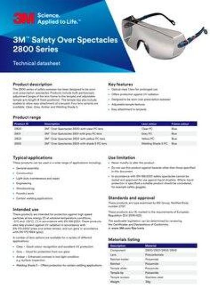 3M™ Überbrille Serie 2800, Antikratz-Beschichtung, gelbe Scheibe, 20 pro Packung