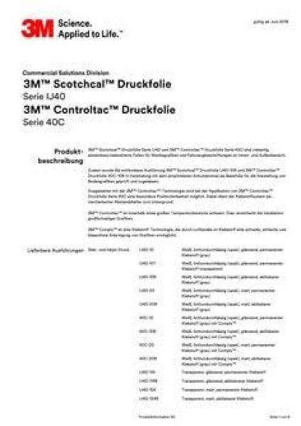 3M™ Scotchcal™ Druckfolie IJ40-10R, Weiß Glänzend, 1372 mm x 50 m