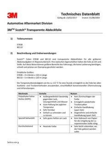 3M™ Transparente Abdeckfolie, Transparent, 4 m x 150 m, 07838