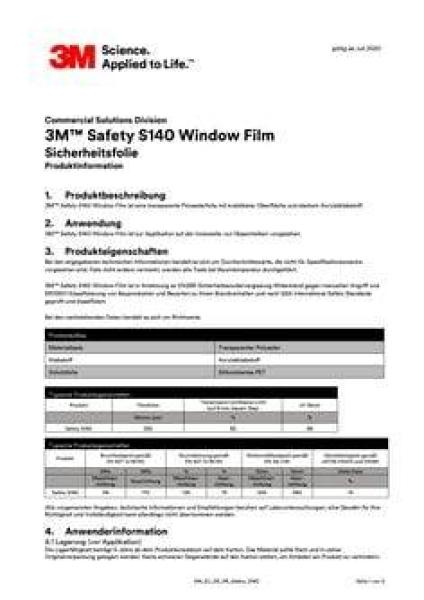 3M™ Sicherheitsfolie S140, 1524 mm x 22,86 m
