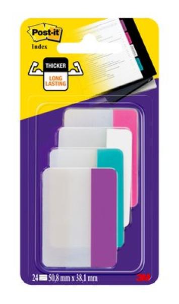 Post-it® Index Strong Ablagetabs, Groß, Verschiedene Farben, Gebogen, 50.8 mm x 38.1 mm, 24 Haftstreifen/Spender, 1 Spender/Packung