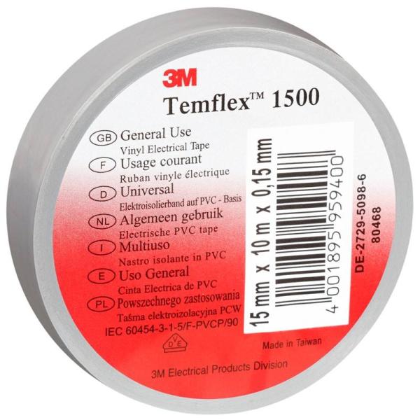 3M™ Temflex™ 1500 Vinyl Elektro-Isolierband, Grau, 15 mm x 25 m, 0,15 mm