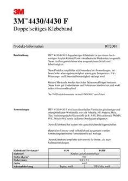 3M™ Doppelseitiges Synthetik-Klebeband 4430F, Weiß, 19 mm x 66 m, 0.8 mm