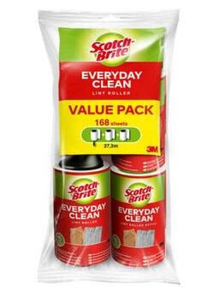 Scotch-Brite™ Everyday Clean Fusselroller + 2 Everyday Clean Ersatz-Fusselrollen, jeweils 56 Blatt, 3/Packung
