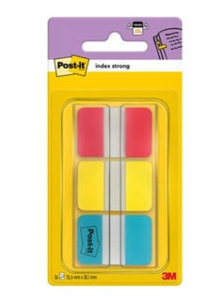 Post-it® Index Strong Ablagetabs, Standard, Blau, Rot und Gelb, 25.4 mm x 38.1 mm, 66 Haftstreifen/Spender, 1 Spender/Packung