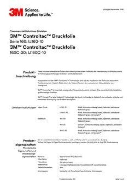 3M™ Controltac™ Druckfolie 160-30 Weiß (1,22m x 45,7m)