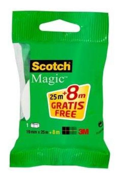 Scotch® Magic™ Unsichtbares Klebeband, 19 mm x 25 m, 1 Rolle + 8 m GRATIS