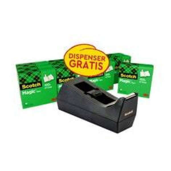 Scotch™ Schreibtisch-Klebebandabroller C38, Schwarz + Scotch® Magic™ Unsichtbares Klebeband, 19 mm x 33 m, 12 Rollen/Packung
