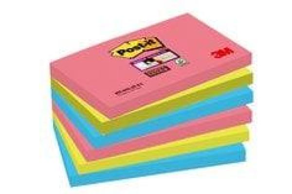 Post-it® Super Sticky Notes, Bora Bora Collection, 76 mm x 127 mm, 6 Blöcke, 100% PEFC SGSCH-PEFC-COC-110078