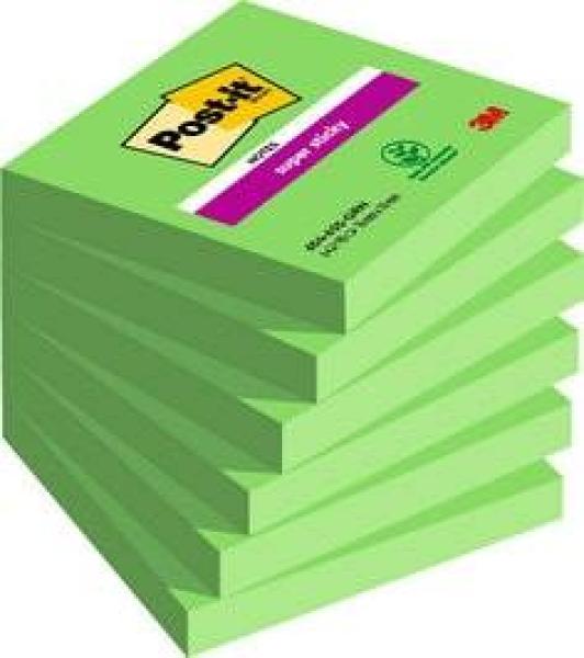 Post-it® Super Sticky Notes, Grün, 76 mm x 76 mm, 90 Blatt/Block, 6 Blöcke/Packung, 100% PEFC SGSCH-PEFC-COC-110078