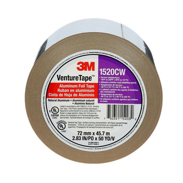 3M™ Venture Tape™ Aluminum Foil Tape 1520CW, Silver, 72 mm x 45.7 m, 3.2 mil, 16 rolls per case