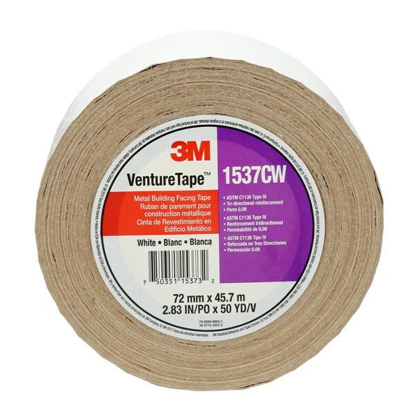 3M™ Venture Tape™ Metal Building Facing Tape 1537CW, White, 72 mm x 45.7 m, 16 rolls per case