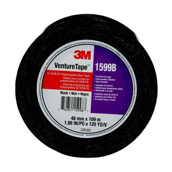 3M™ Venture Tape™ UL181B-FX Polypropylene Duct Tape 1599B, Black, 48 mm x 109.7 m, 3 mil, 24 rolls per case