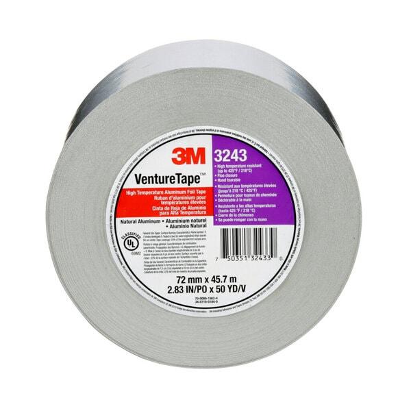 3M™ Venture Tape™ High Temperature Aluminum Foil Tape 3243, Silver, 72 mm x 45.7 m, 3.5 mil, 16 rolls per case