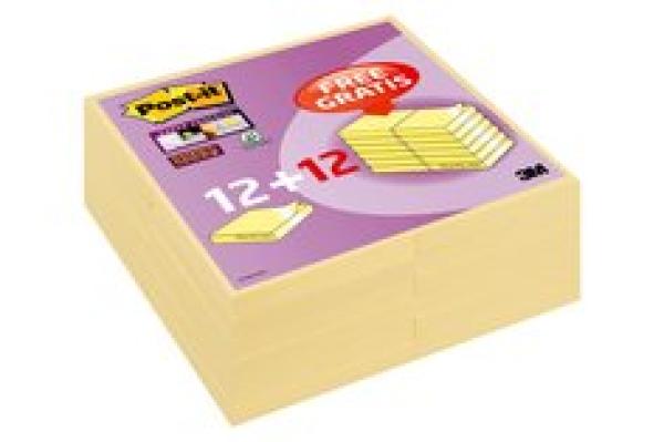 Post-it® Super Sticky Notes Promotion 654SP24, 24 Blöcke à 90 Blatt zum Vorteilspreis, Gelb, 76 x 76 mm, 100% PEFC SGSCH-PEFC-COC-110078
