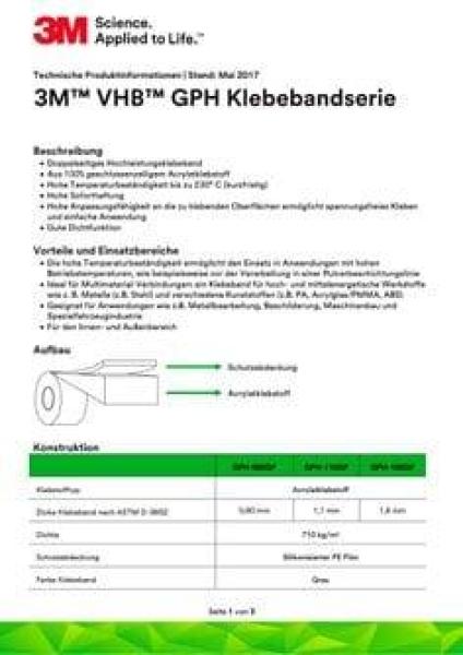 3M™ VHB™ Klebeband GPH-160GF, Grau, 1080 mm x 33 m, 1.6 mm